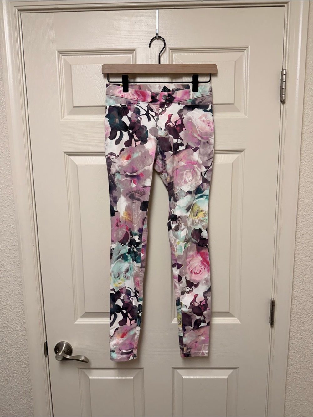 HUE Floral Skinny Leggings - Pink, Purple & Teal
